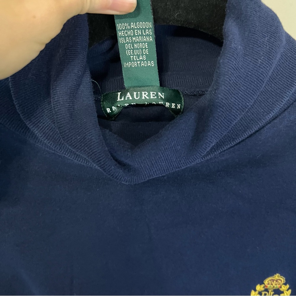 Lauren Ralph Lauren Navy Cowl Neck Sweater with Gold Emblem - Picture 3 of 4